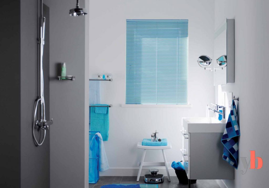 Blue Aluminium Venetian Blinds Bathroom