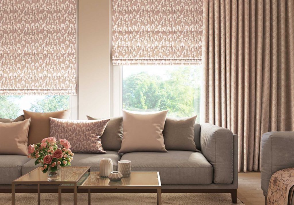 Cosy living room with roman blinds