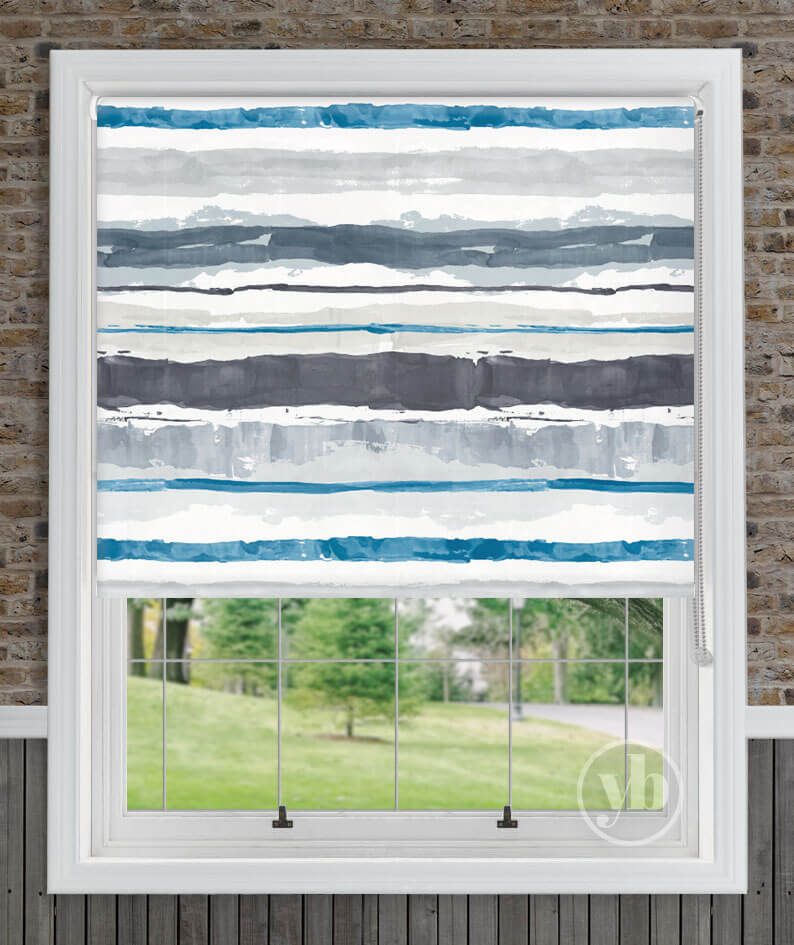 Como Lago Made to Measure Dim-out Roller Blind Striped Grey & Blue 