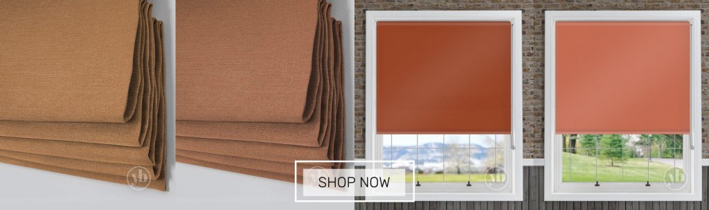an example of our roman and roller blinds in burnt orange