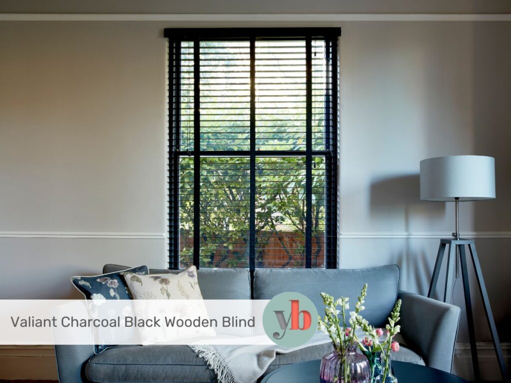 black wooden venetian blind in a living room
