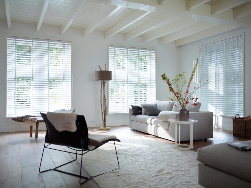 venetian blinds in a living room
