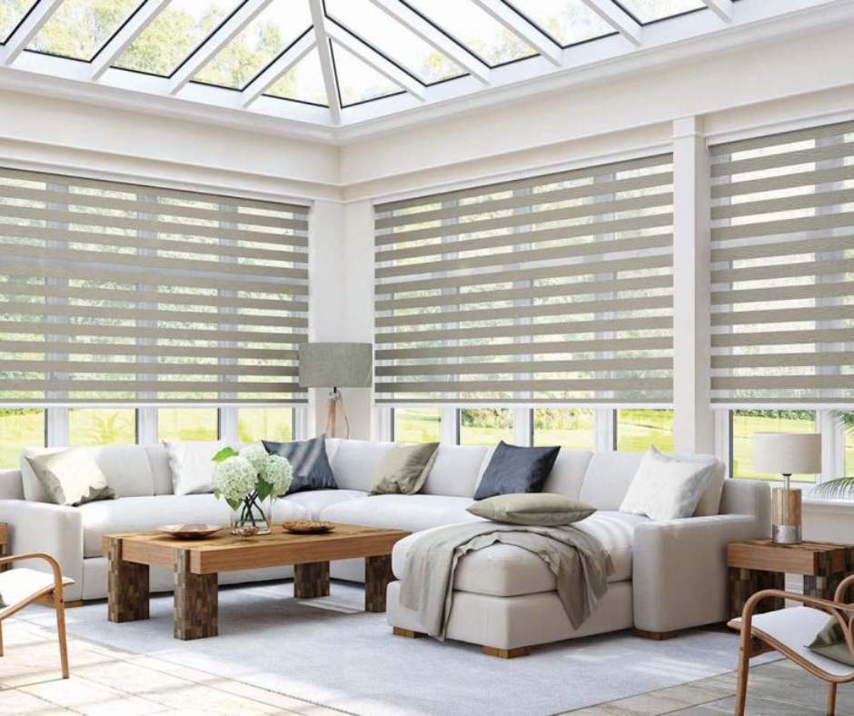 Day and night blinds in conservatory