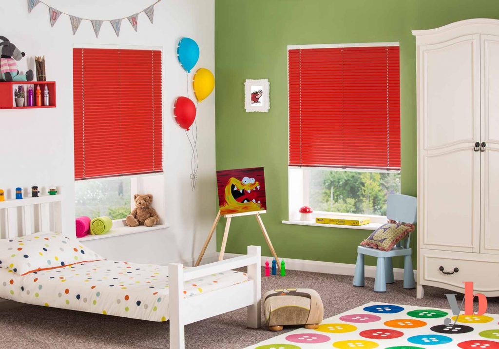 Red Venetian Blinds in colourful children's room